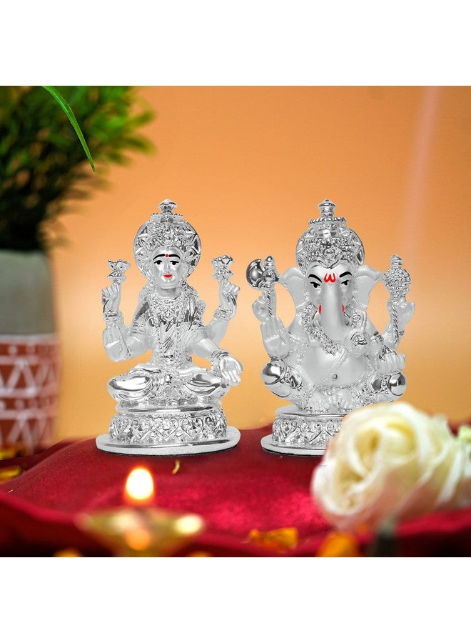 DIVINITI Laxmi & Ganesha Idol for Diwali Home Decor|999 Silver Plated Sculpture of Laxmi Ganpati Figurine|Idols for Home, Office Table Decoration|Religious Idol for Puja, Gift (5.7 CM X 7 CM) - Image 3