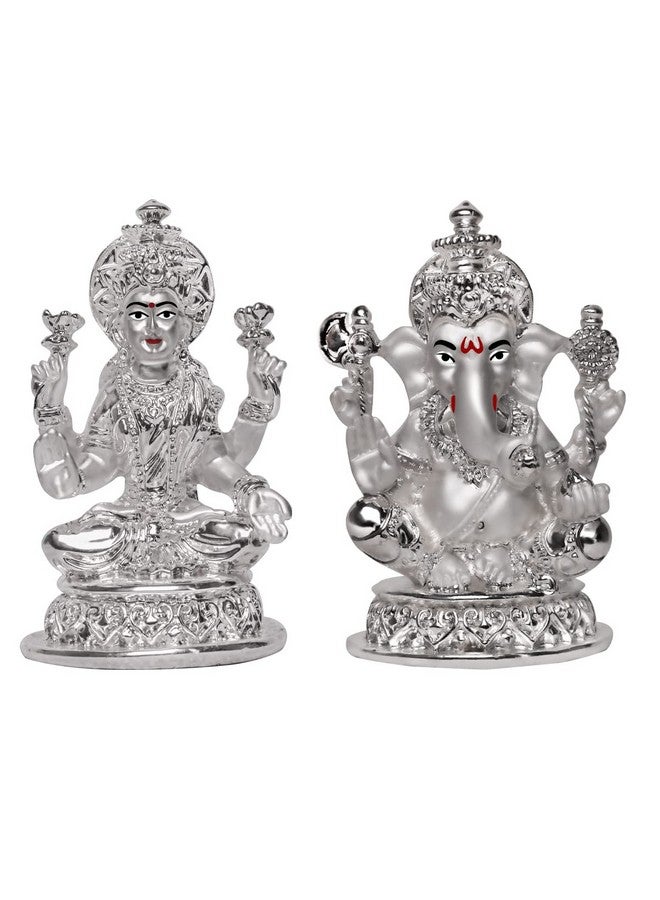 DIVINITI Laxmi & Ganesha Idol for Diwali Home Decor|999 Silver Plated Sculpture of Laxmi Ganpati Figurine|Idols for Home, Office Table Decoration|Religious Idol for Puja, Gift (5.7 CM X 7 CM) - Image 1