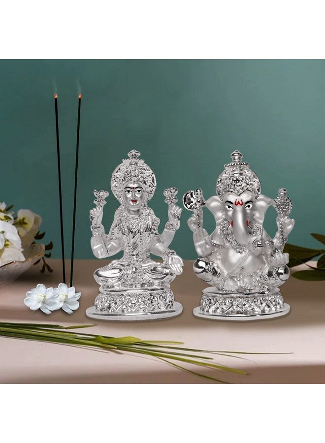 DIVINITI Laxmi & Ganesha Idol for Diwali Home Decor|999 Silver Plated Sculpture of Laxmi Ganpati Figurine|Idols for Home, Office Table Decoration|Religious Idol for Puja, Gift (5.7 CM X 7 CM) - Image 2