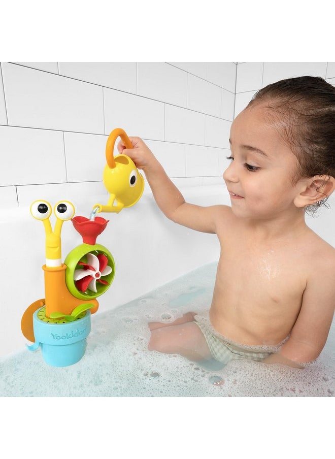 Yookidoo YOOKIDOO Water Snail - Baby Bath Toy Garden Theme - Bath and Shower Game - Watering Can, Snail, Flowers, Water Mill - Baby Gift from 18 Months, Small  - Image 5