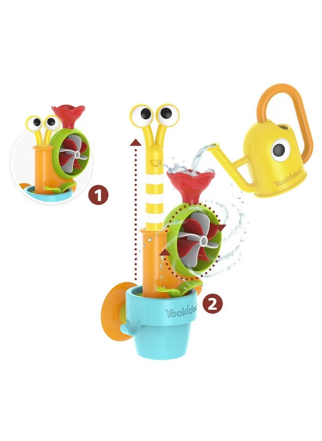 Yookidoo YOOKIDOO Water Snail - Baby Bath Toy Garden Theme - Bath and Shower Game - Watering Can, Snail, Flowers, Water Mill - Baby Gift from 18 Months, Small  - Image 4