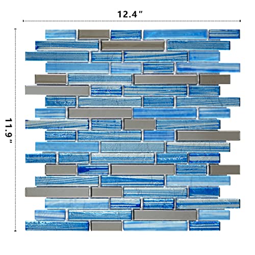 Midcard 5 Sheet Blue Glass with Silver Glass Mosaic Tiles for Kitchen and Bathroom Walls - Image 2