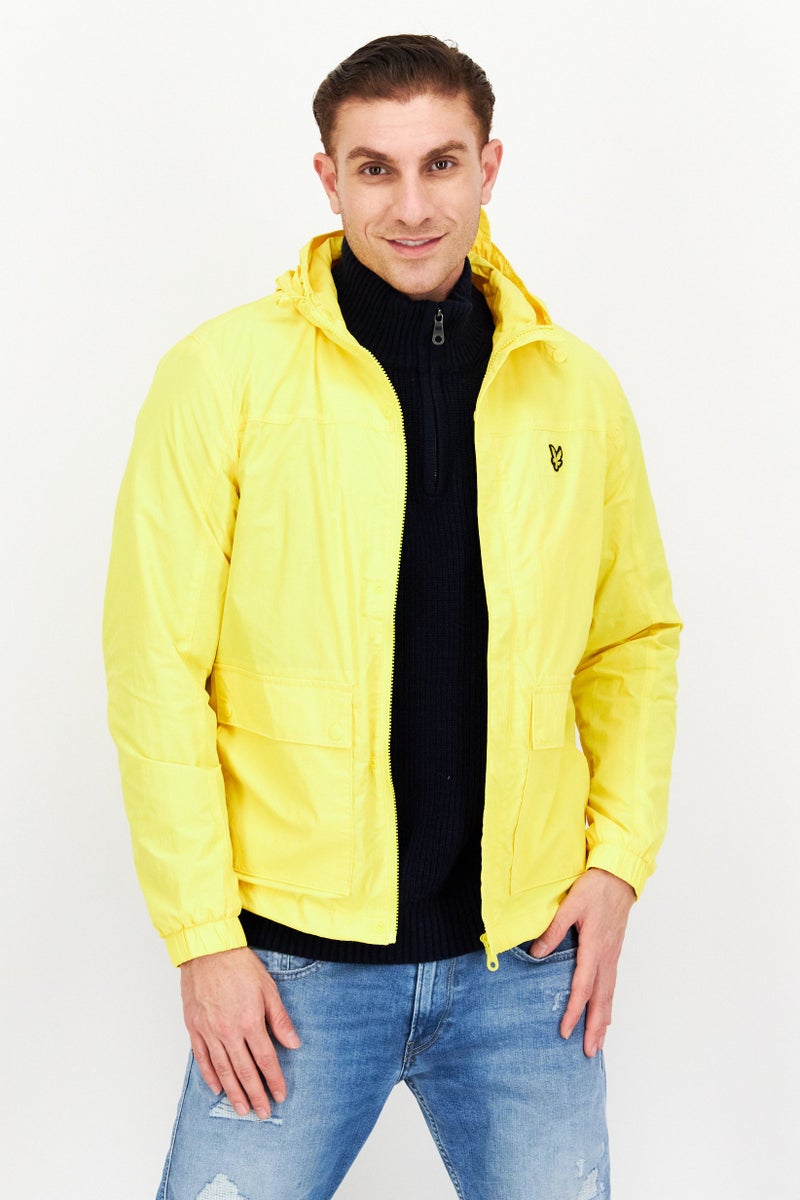 Lyle & Scott Men Brand Logo Hooded Windbreaker Jacket, Yellow - Image 1