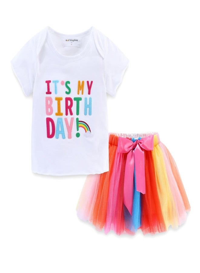 Mud Kingdom Toddler Girls Birthday Clothes Set 2 Year Gifts Party T-Shirt and Tulle Skirt Outfit Rainbow 24 Months - Image 1