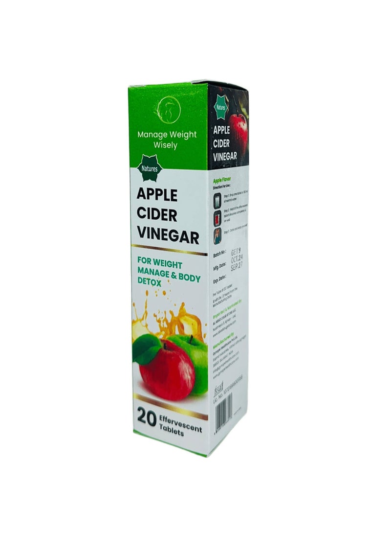 Nature's Apple Cider Vinegar Effervescent Tablets 20's - ACV 6% Acetic Acid Fizzy Tablets with Vitamin B6 & Pomegranate, Supports Metabolism, Digestion & Appetite, No Vinegar Taste, Sugar-Free, 20 Tablets