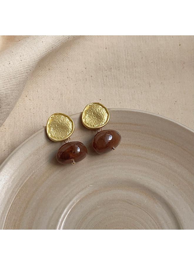 Retro Elegant Brown Earrings Female Geometric Blooming Acrylic Earrings Personality Fashion High Sense Earrings