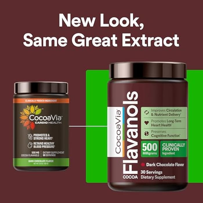 CocoaVia Cocoa Flavanols 500mg – Heart and Brain Support, High Flavanol Cocoa Extract, Boosts Nitric Oxide, Blood Circulation and Memory, Preworkout, Vegan, Gluten-Free, Dark Chocolate, 30-Day - Image 3