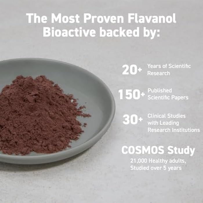 CocoaVia Cocoa Flavanols 500mg – Heart and Brain Support, High Flavanol Cocoa Extract, Boosts Nitric Oxide, Blood Circulation and Memory, Preworkout, Vegan, Gluten-Free, Dark Chocolate, 30-Day - Image 4