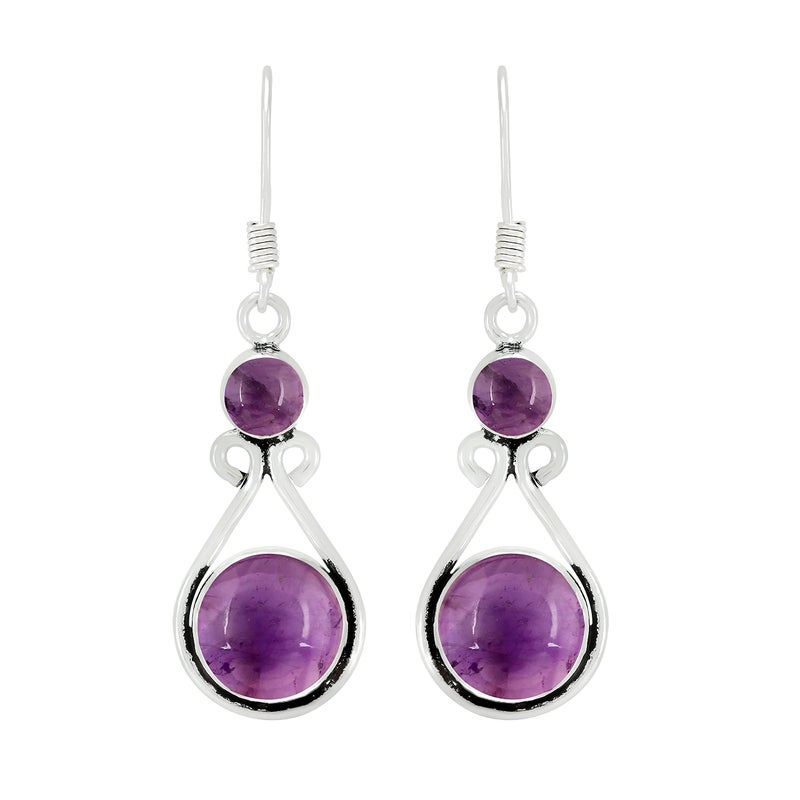 Sterling Silver Jewelry Natural Amethyst Silver Plated Dangle Earrings for Women - February Birthstone Round Gemstones Drop Earrings Handmade Jewelry - Valentine's Day Gift for Love - Image 1