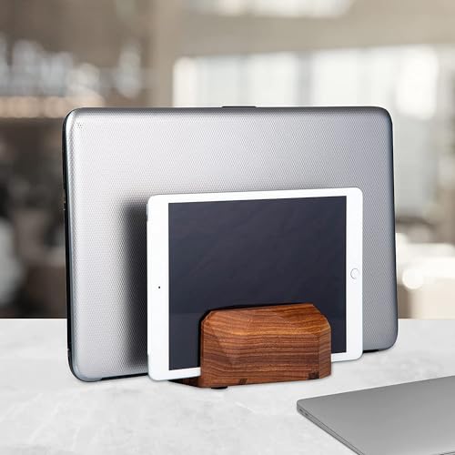 DnU Avenue Biodegradable Wooden Vertical Laptop Stand Holder for MackBook Dell HP I Dual Dock Slots | Plastic-Free| Versatile Vertical Laptop Docking Solutions (Indian Mango Wood) (Rose Wood) - Image 3