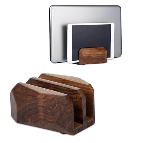 DnU Avenue Biodegradable Wooden Vertical Laptop Stand Holder for MackBook Dell HP I Dual Dock Slots | Plastic-Free| Versatile Vertical Laptop Docking Solutions (Indian Mango Wood) (Rose Wood) - Image 1