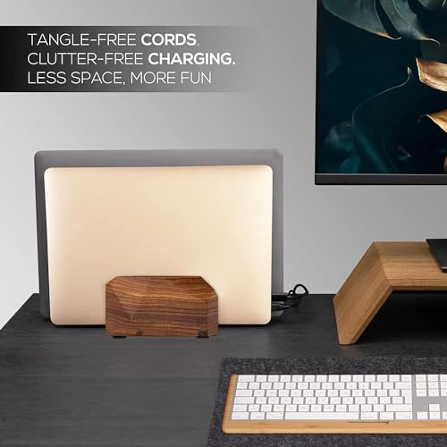 DnU Avenue Biodegradable Wooden Vertical Laptop Stand Holder for MackBook Dell HP I Dual Dock Slots | Plastic-Free| Versatile Vertical Laptop Docking Solutions (Indian Mango Wood) (Rose Wood) - Image 2