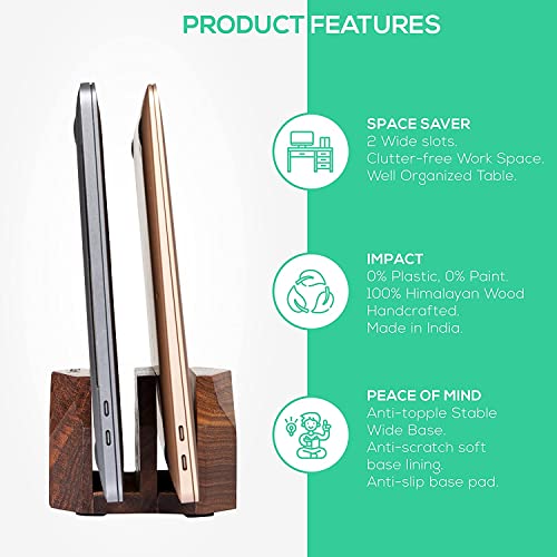 DnU Avenue Biodegradable Wooden Vertical Laptop Stand Holder for MackBook Dell HP I Dual Dock Slots | Plastic-Free| Versatile Vertical Laptop Docking Solutions (Indian Mango Wood) (Rose Wood) - Image 4