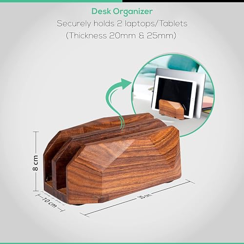 DnU Avenue Biodegradable Wooden Vertical Laptop Stand Holder for MackBook Dell HP I Dual Dock Slots | Plastic-Free| Versatile Vertical Laptop Docking Solutions (Indian Mango Wood) (Rose Wood) - Image 5