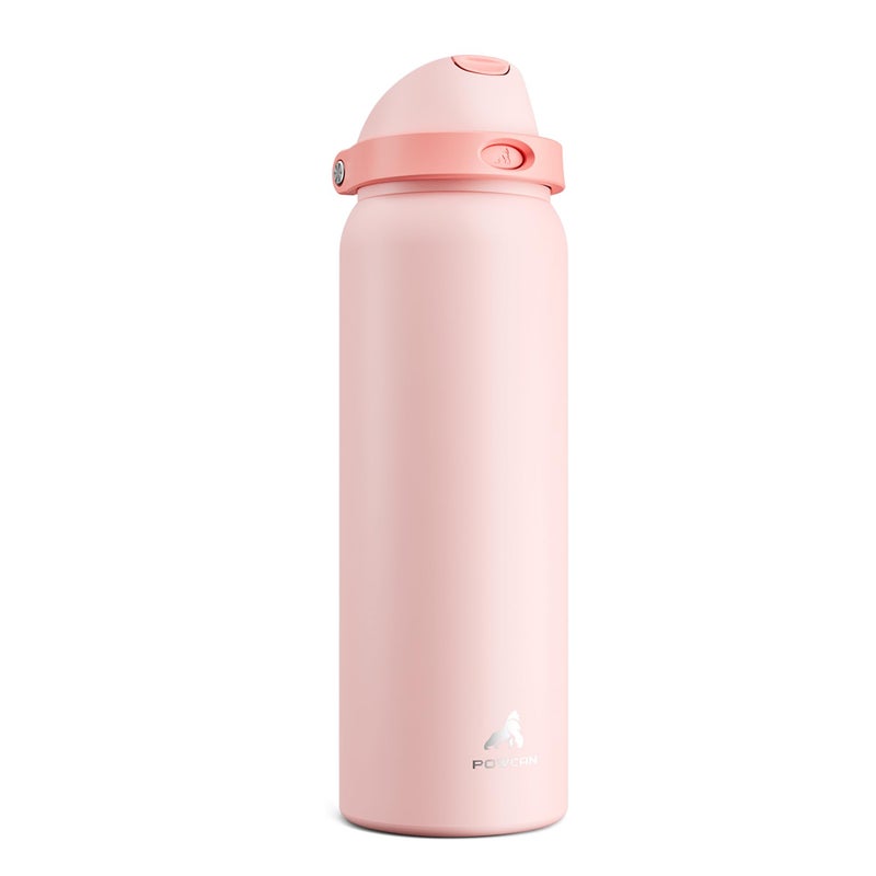 POWCAN 40 oz Insulated Water Bottle for Sports: 2-in-1 Lid with Push-Button Spout & Quick-Flip Straw, Leakproof, Car Cupholder Friendly, Stainless Steel for Gym, School, Travel, Camping (Cotton Candy) - Image 1