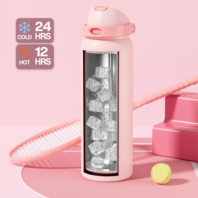POWCAN 40 oz Insulated Water Bottle for Sports: 2-in-1 Lid with Push-Button Spout & Quick-Flip Straw, Leakproof, Car Cupholder Friendly, Stainless Steel for Gym, School, Travel, Camping (Cotton Candy) - Image 3