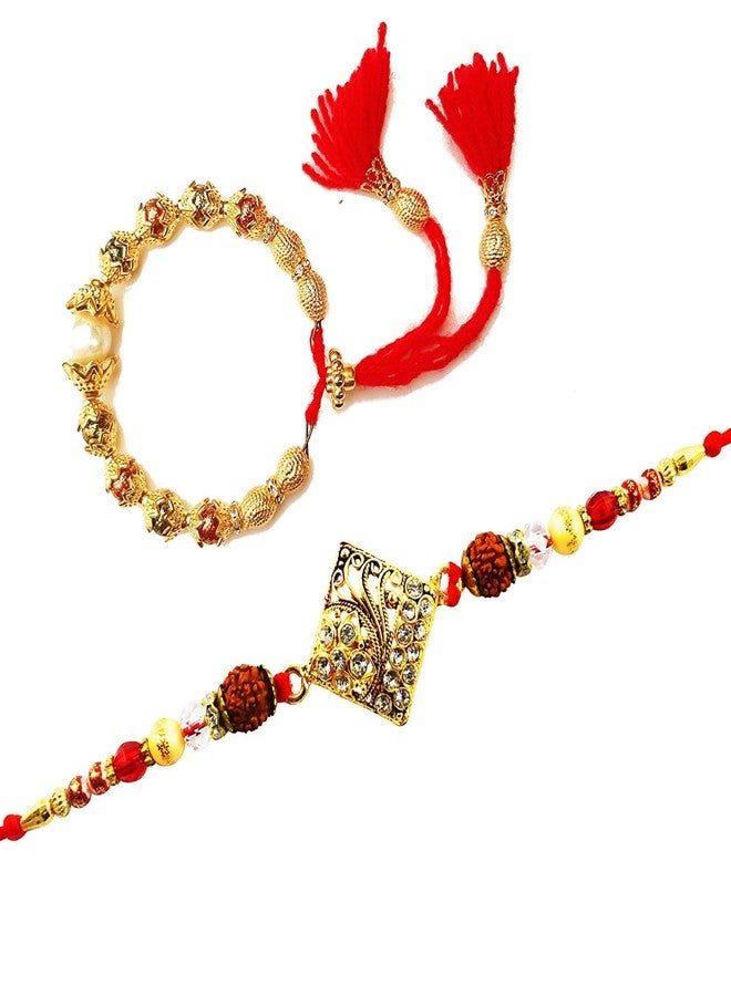 LYONIC KDS Kundan Gold Plated Rakhi for Brother/bhaiya bhabhi Combo (Pack of 2)(made in India) 82