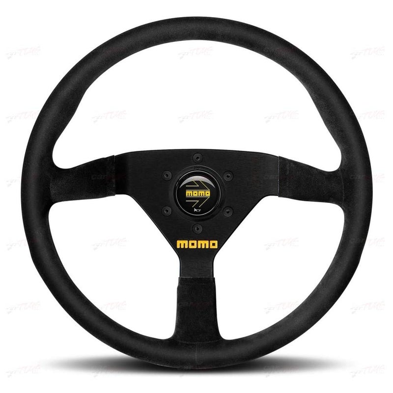 MOMO Motorsport MOD78 Suede Racing Steering Wheel 350mm 36mm Deep Dish Yellow Horn 3Spoke 6Bolt Aluminum Frame Authentic MOMO Italian Aftermarket Wheel Quick Release Hub Adapter Required