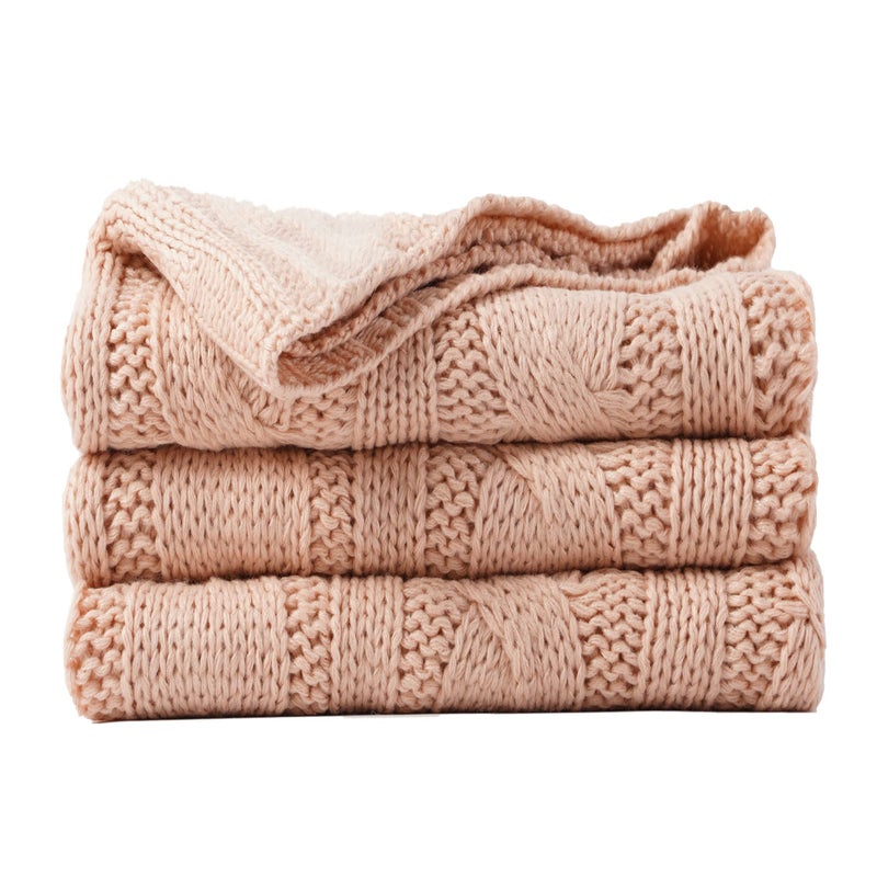 Battilo Blush Cable Knit Throw Blankets for Couch Bed Sofa, Acrylic Knitted Blanket, Soft Cozy Throw Blanket, 50" x 60" - Image 1
