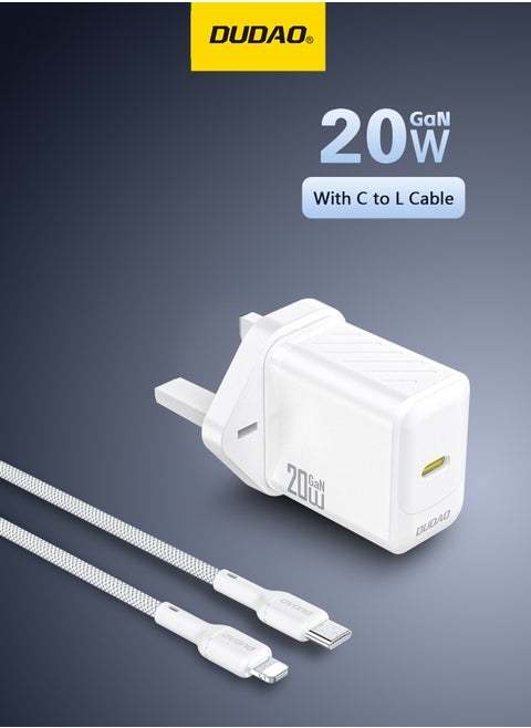 PD 20W Fast USB C Charger, GaN Chip Fast Charger, with Type C to Lightning Cable, USB C Power Plug Universal Adapter, Wall Charger Compatible with Phones, iPads, Laptops