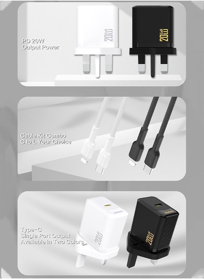 PD 20W Fast USB C Charger, GaN Chip Fast Charger, with Type C to Lightning Cable, USB C Power Plug Universal Adapter, Wall Charger Compatible with Phones, iPads, Laptops