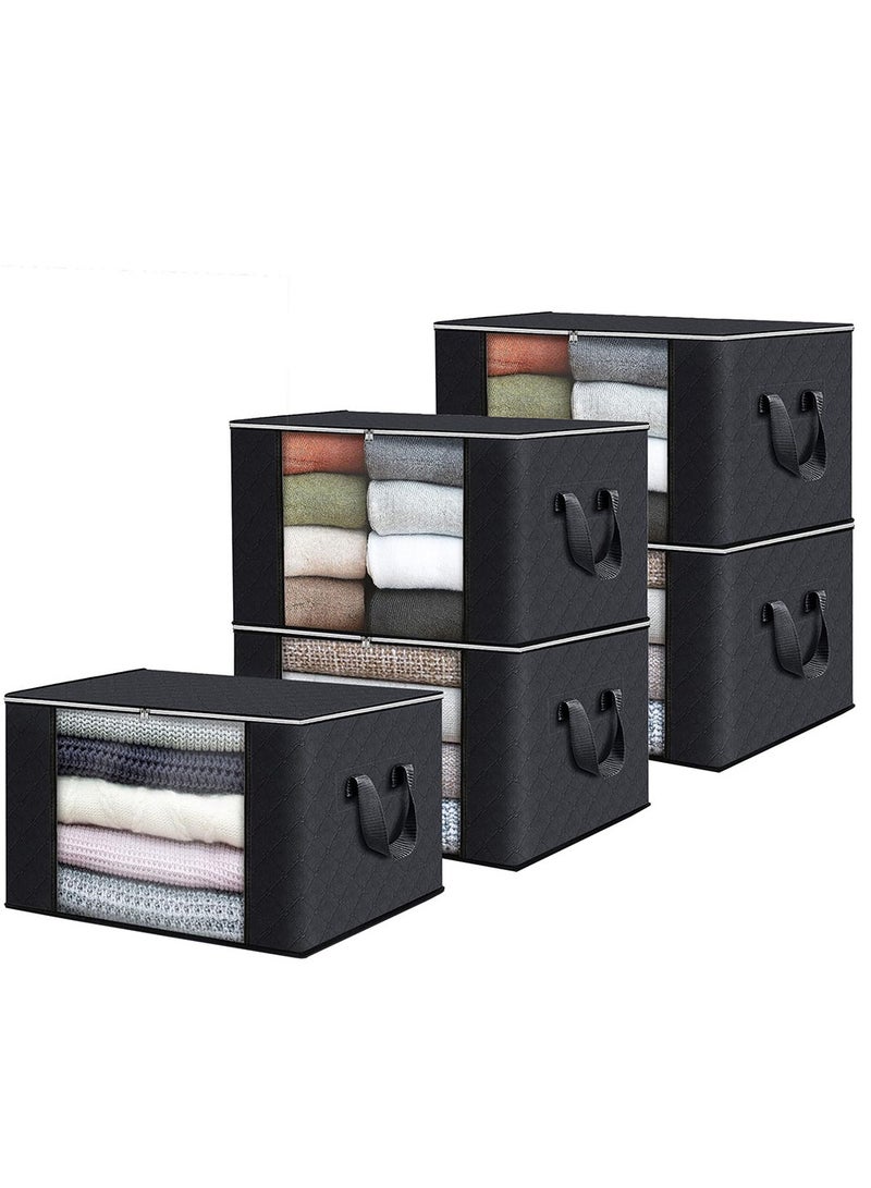 Large Storage Bags, 5 Pack 60×40cm 90L Clothes Storage Bins Foldable Closet Organizers Storage Containers with Lids and Handle for Closet, Clothing, Comforters And Blankets - Image 1