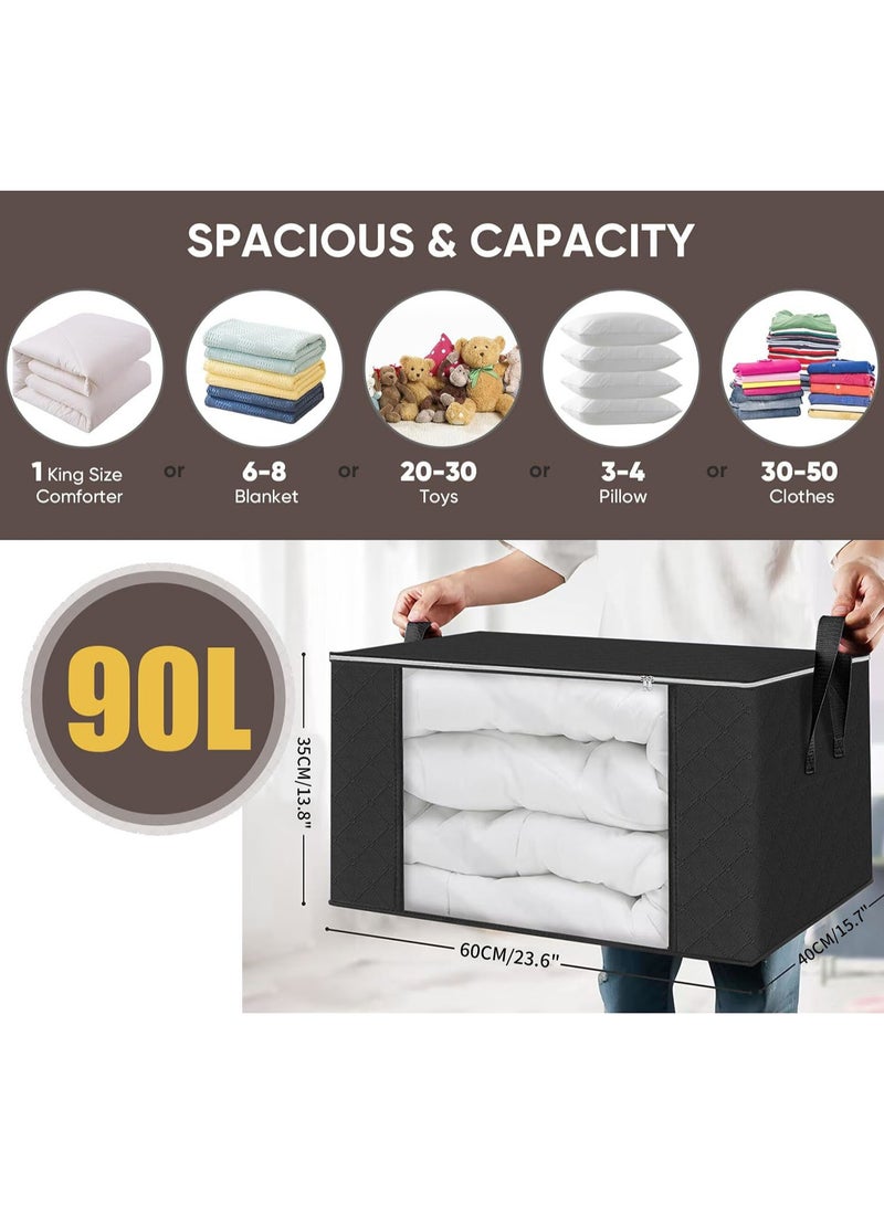 Large Storage Bags, 5 Pack 60×40cm 90L Clothes Storage Bins Foldable Closet Organizers Storage Containers with Lids and Handle for Closet, Clothing, Comforters And Blankets - Image 2