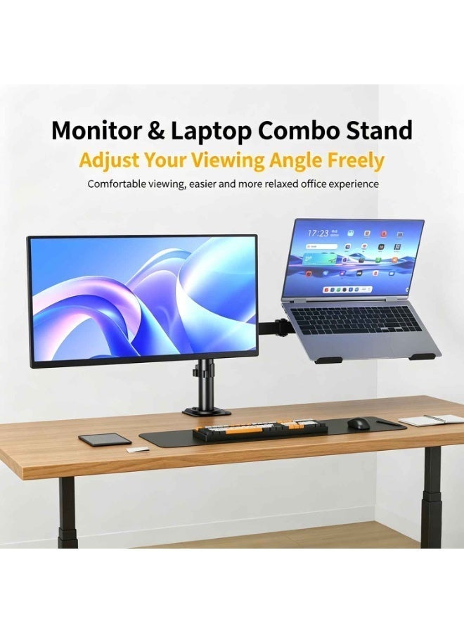 Dual Arm Monitor and Laptop Desk Mount, Adjustable Stand for 13"–27" Screens & 13-17" Laptop, VESA 75x75/100x100, 360° Rotation, ±90° Swivel, ±90° Tilt, Black - Image 3