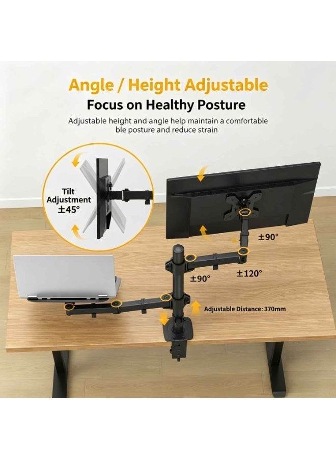 Dual Arm Monitor and Laptop Desk Mount, Adjustable Stand for 13"–27" Screens & 13-17" Laptop, VESA 75x75/100x100, 360° Rotation, ±90° Swivel, ±90° Tilt, Black - Image 4