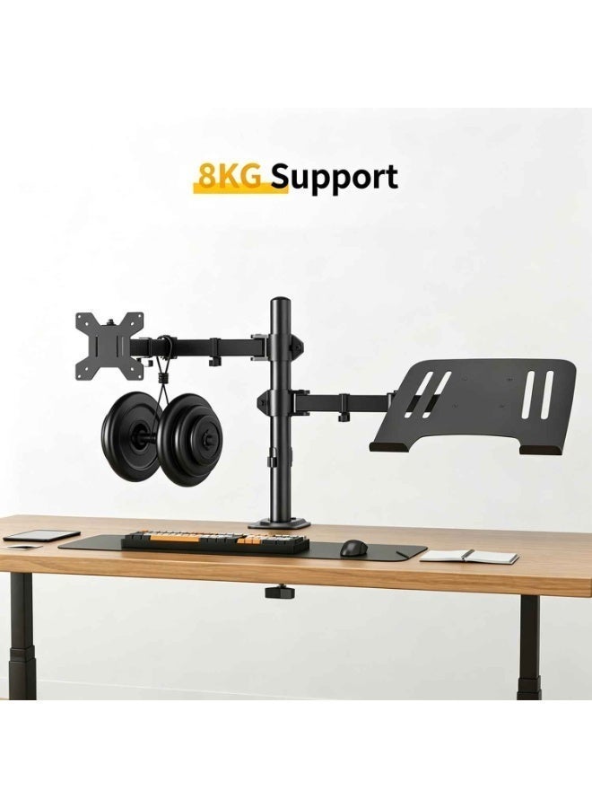 Dual Arm Monitor and Laptop Desk Mount, Adjustable Stand for 13"–27" Screens & 13-17" Laptop, VESA 75x75/100x100, 360° Rotation, ±90° Swivel, ±90° Tilt, Black - Image 5