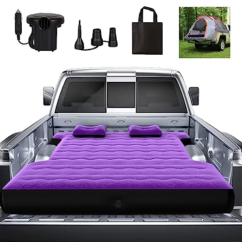 hufaut Camping Pickup Truck Bed Air Mattress Thicken Sleeping Pad for 5.5-5.8Ft Full-Size Short Truck Beds Outdoor Camping Car Travel(Purple) - Image 1