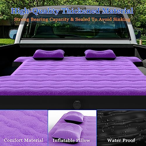 hufaut Camping Pickup Truck Bed Air Mattress Thicken Sleeping Pad for 5.5-5.8Ft Full-Size Short Truck Beds Outdoor Camping Car Travel(Purple) - Image 3