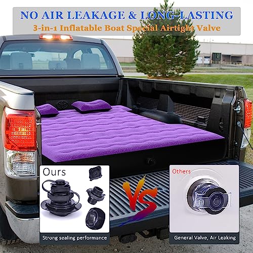 hufaut Camping Pickup Truck Bed Air Mattress Thicken Sleeping Pad for 5.5-5.8Ft Full-Size Short Truck Beds Outdoor Camping Car Travel(Purple) - Image 2