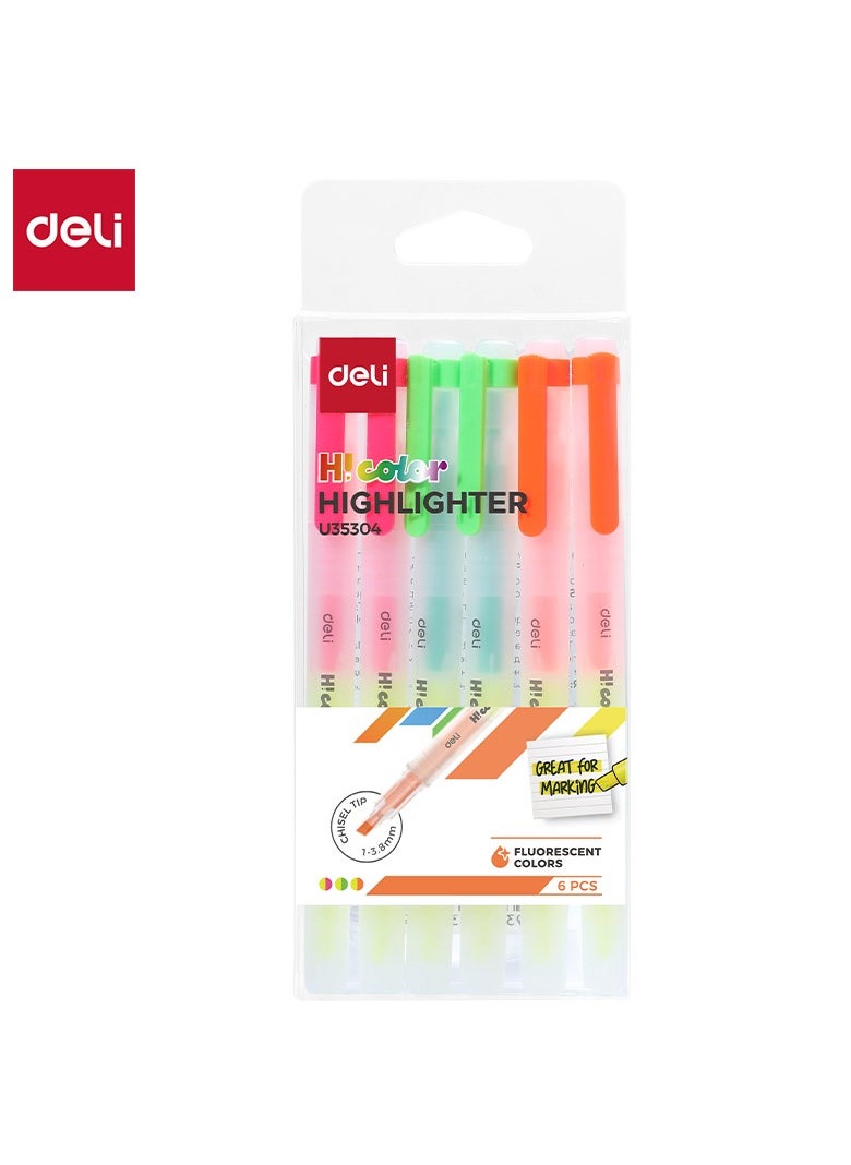 Deli Deli EU35304 Highlighter Pen - Assorted Colors - 6pcs - ideal for marking, journaling, and DIY decoration  - Image 1