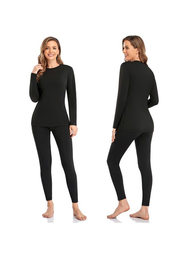 SIMIYA 2 Pack Thermal Underwear for Women Long Johns Winter Warm Fleece Lined Base Layer Set Cold Weather Top and Bottom, 2 Pack Black+grey, XXL - Image 2