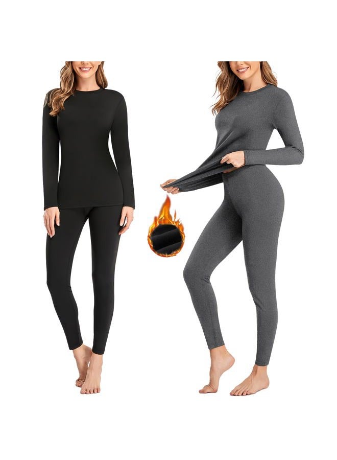 SIMIYA 2 Pack Thermal Underwear for Women Long Johns Winter Warm Fleece Lined Base Layer Set Cold Weather Top and Bottom, 2 Pack Black+grey, XXL - Image 1