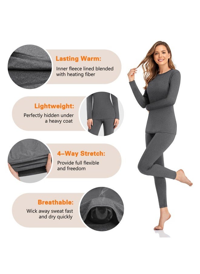 SIMIYA 2 Pack Thermal Underwear for Women Long Johns Winter Warm Fleece Lined Base Layer Set Cold Weather Top and Bottom, 2 Pack Black+grey, XXL - Image 3