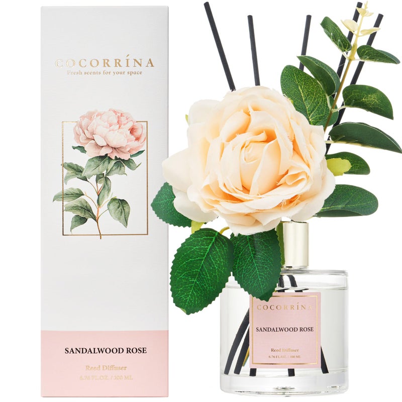 COCORRÃNA Cocorrina Reed Diffuser Set, Flower Reed Diffuser Sandalwood Rose 6.7 oz, Scented Diffuser with Sticks Home Fragrance Essential Oil for Bathroom Shelf Decor, Living Room, Large Room, 1pack - Image 1