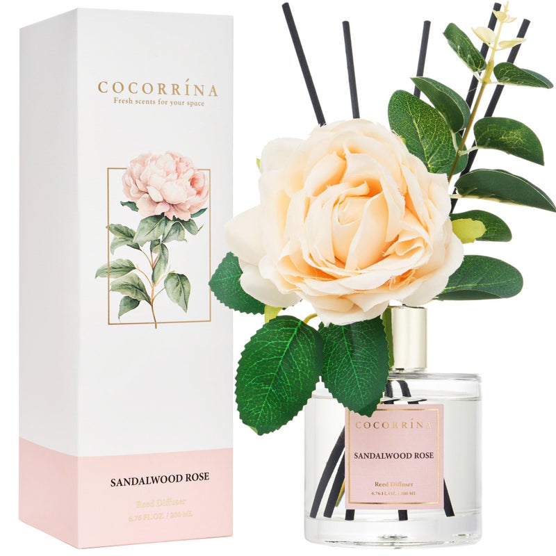 COCORRÃNA Cocorrina Reed Diffuser Set, Flower Reed Diffuser Sandalwood Rose 6.7 oz, Scented Diffuser with Sticks Home Fragrance Essential Oil for Bathroom Shelf Decor, Living Room, Large Room, 1pack - Image 2