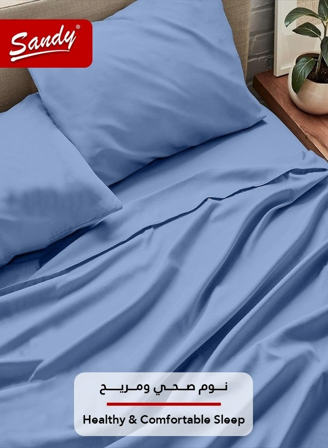 Sandy Premium Hotel Quality Flat Sheet, Fitted Sheet and Pillow Cases, Bed Sheet 4 Pieces Set, Soft & Breathable and Cooling, Full Size (205 x 243 cm & 140 x 200 +30 cm), Royal Blue - Image 3
