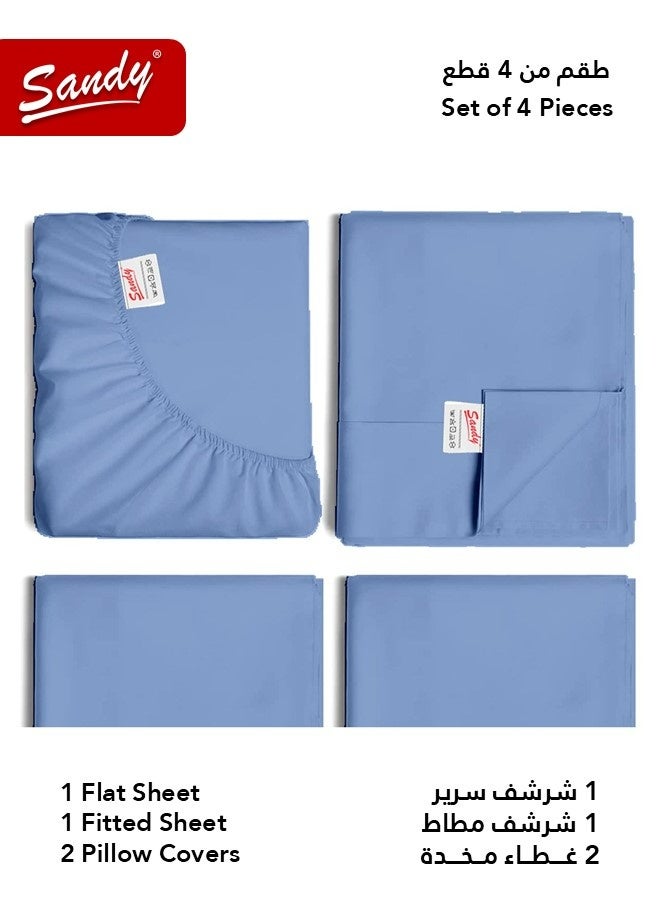 Sandy Premium Hotel Quality Flat Sheet, Fitted Sheet and Pillow Cases, Bed Sheet 4 Pieces Set, Soft & Breathable and Cooling, Full Size (205 x 243 cm & 140 x 200 +30 cm), Royal Blue - Image 2