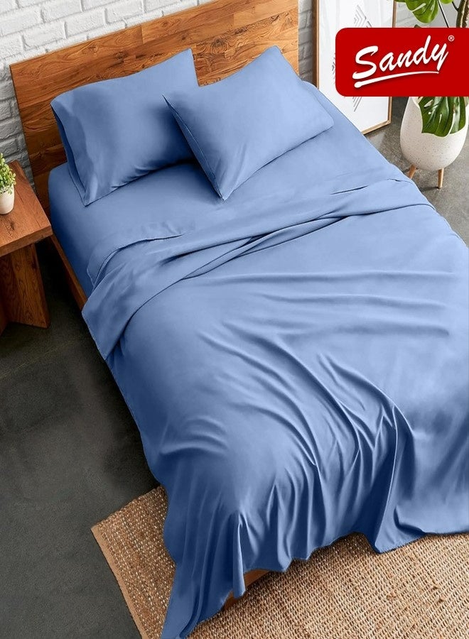 Sandy Premium Hotel Quality Flat Sheet, Fitted Sheet and Pillow Cases, Bed Sheet 4 Pieces Set, Soft & Breathable and Cooling, Full Size (205 x 243 cm & 140 x 200 +30 cm), Royal Blue - Image 1
