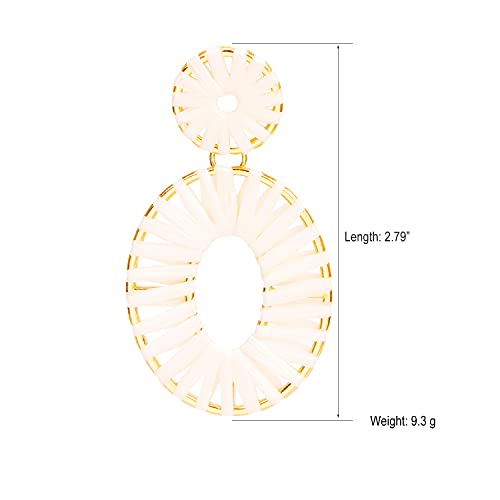 BaubleStar Raffia Tassel Fringe Rattan Hoop Drop Statement Earrings White Tiered Thread Handmade Round Oval Cirle Dangle Fashion Jewelry for Women - Image 4