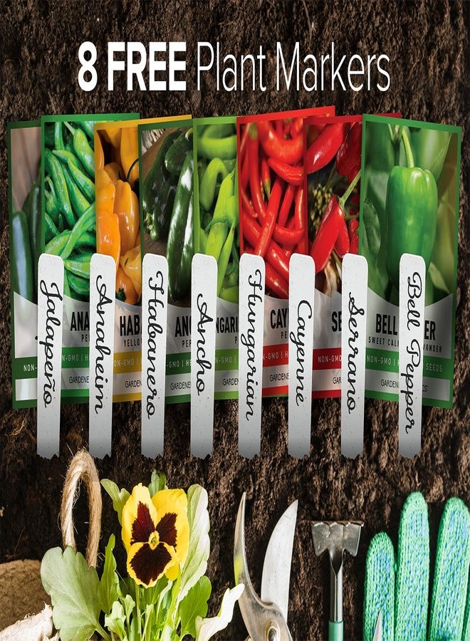 Gardeners Basics أساسيات البستانيين، بذور الفلفل للزراعة 8 أنواع عبوة، هالبينو، هابانيرو، فلفل حلو، كايين، شمع حار هنغاري، أنهايم، سيرانو، بذور كوبا نيل للإرث للزراعة في الحديقة غير معدلة وراثيًا - Image 3