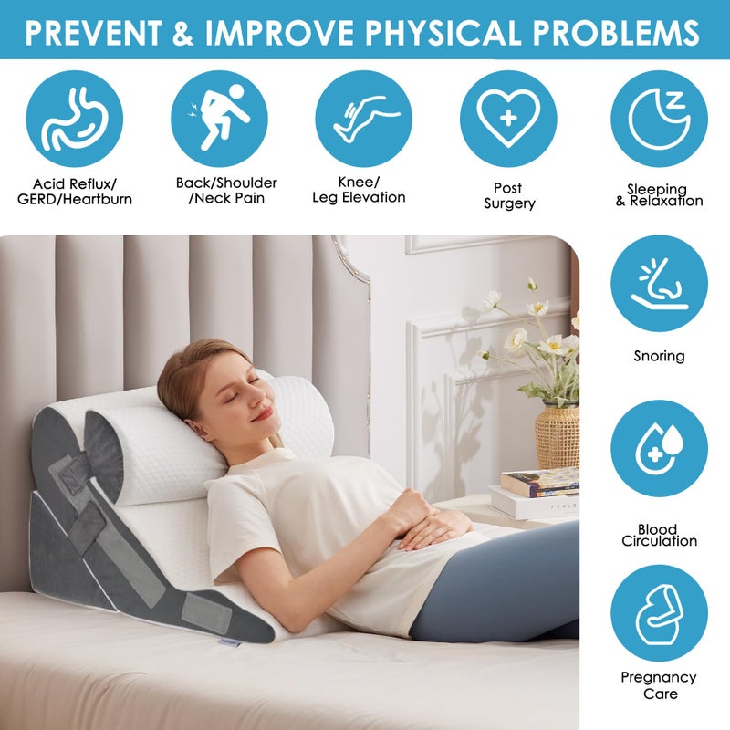 MEGCXIT 3PCS Bed Wedge Pillow for Headboard, Adjustable Wedge Pillow for Sleep Apnea, 23â€ Wide Triangle Pillow Wedge Set for After Surgery, Acid Reflux Relief, Snoring, Neck&Back Support, White/Grey - Image 2