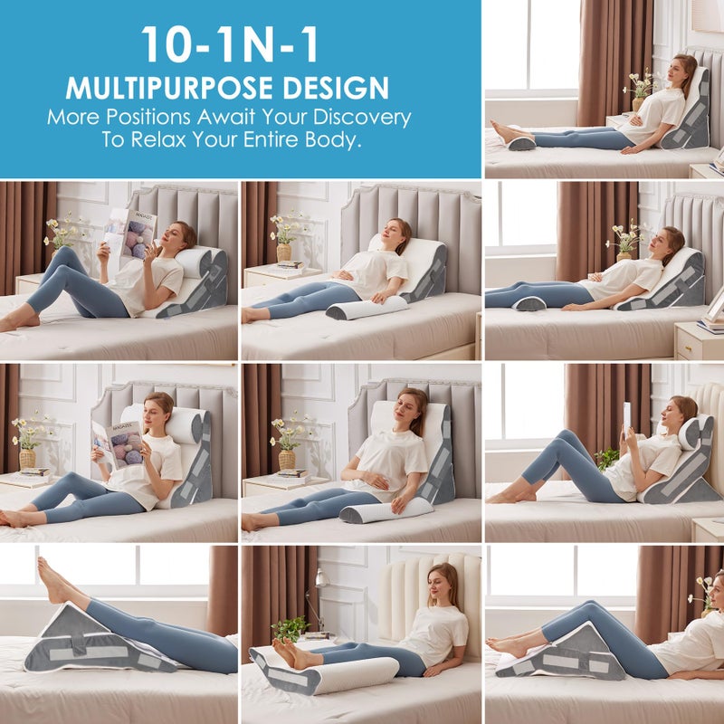 MEGCXIT 3PCS Bed Wedge Pillow for Headboard, Adjustable Wedge Pillow for Sleep Apnea, 23â€ Wide Triangle Pillow Wedge Set for After Surgery, Acid Reflux Relief, Snoring, Neck&Back Support, White/Grey - Image 3
