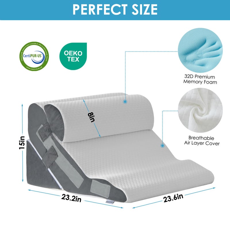 MEGCXIT 3PCS Bed Wedge Pillow for Headboard, Adjustable Wedge Pillow for Sleep Apnea, 23â€ Wide Triangle Pillow Wedge Set for After Surgery, Acid Reflux Relief, Snoring, Neck&Back Support, White/Grey - Image 4