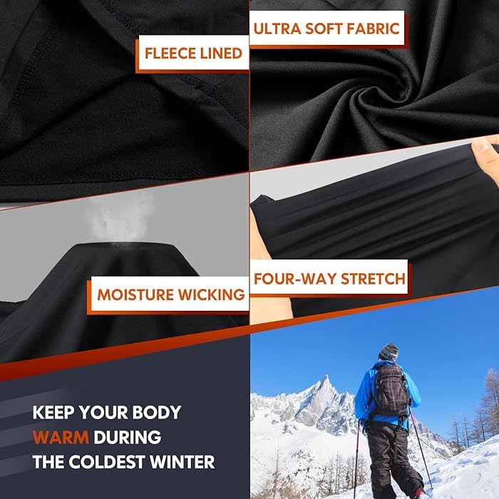 romision romision Thermal Underwear for Men, Fleece Lined Long Johns Hunting Gear Base Layer Bottom Top Set for Cold Weather A-Black  - Image 2