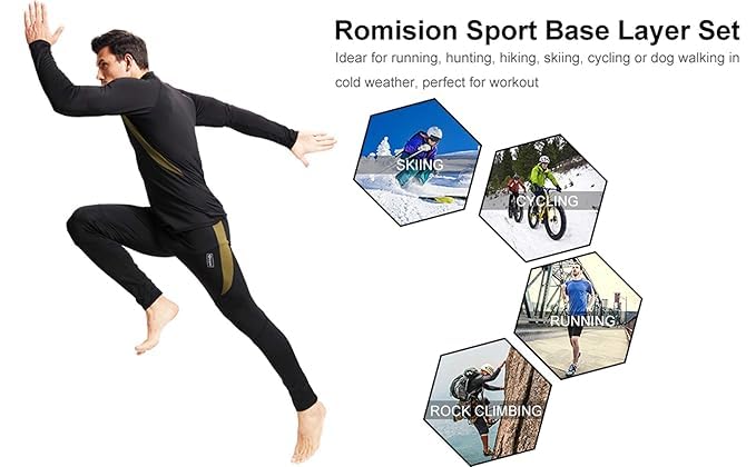 romision romision Thermal Underwear for Men, Fleece Lined Long Johns Hunting Gear Base Layer Bottom Top Set for Cold Weather A-Black  - Image 4