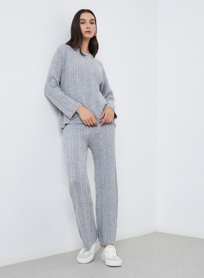 ستايلي مجموعة من سويتر محبوك مضلع مع بنطال - Image 1